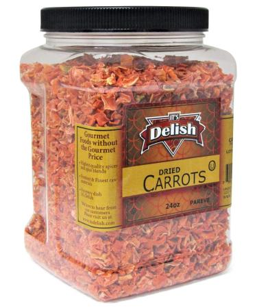 Dried Carrots by Its Delish, 24 Oz (1.5 lb) | Jumbo Size Reusable Container of Dehydrated Carrot Dices for Soup Vegetables, Food Supply and Camping
