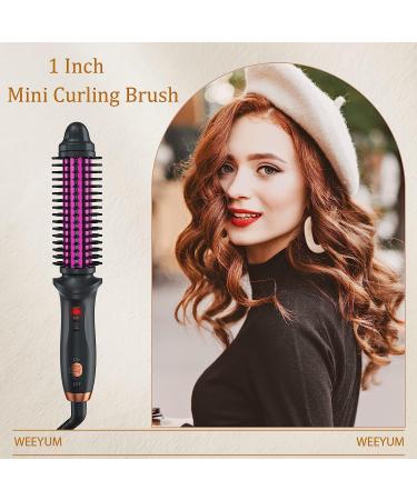 Mini 1 Inch Travel Curling Iron Brush with Tourmaline Ceramic Barrel - Anti-Scald Curling Wand for Short/Shoulder Hair - Buy Online on SooperMarket.com