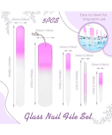 5-Piece Glass Nail File Set for Manicure and Pedicure - Double-Sided Etched Glass Buffer, Callus Remover, Cuticle Pusher - Includes PVC Case - For Women and Men - Buy Online on SooperMarket.com