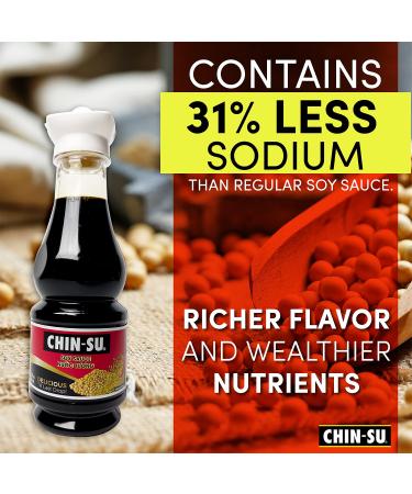 Chin-Su Premium Soy Sauce 8.5 fl oz Bottle - Vegan Dark Sauce for Dipping, Stir Fry, Marinades - 31% Less Sodium (Premium) - Buy Online on SooperMarket.com