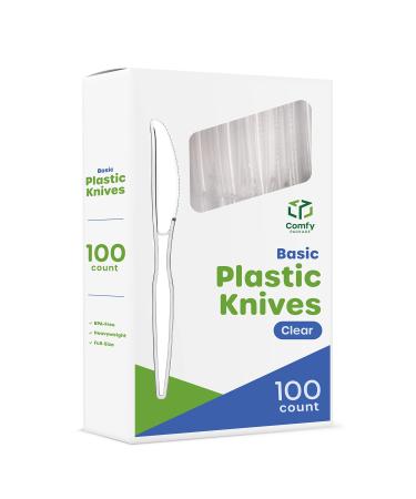 Comfy Package 100 Pack Heavy Duty Disposable Basic Plastic Knives - Clear