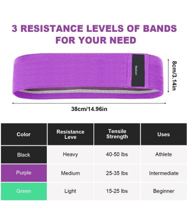 Fabric Resistance Bands Set of 3 for Hips & Glutes - Non-Slip Workout Bands for Men and Women - Strength Training Yoga Pilates Fitness - Black Purple Green - Buy Online on SooperMarket.com