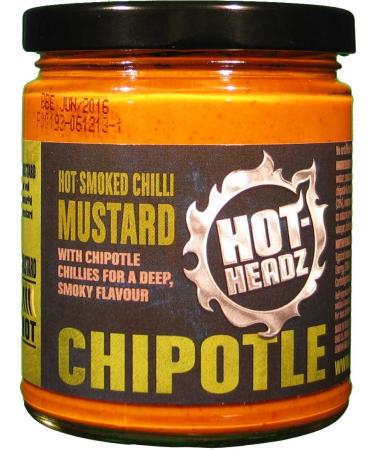 Hot-Headz! Smoky Chipotle Mustard 250g Jar - Hot Smoked Chilli Mustard with Chipotle Chillies for Deep Smoky Flavour. Add A Spicy Kick to Any Dish. A Great Gift for Mustard Lovers.