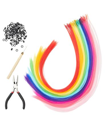 Rainbow Microbead Tip Hair Extensions and Tools (51 cm 202 Pieces)