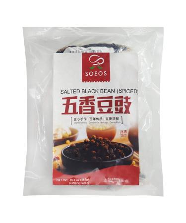 Soeos Chinese Douchi - Fermented Black Beans - Black Beans-15.94 Oz (452g),2packs of 226g Each.