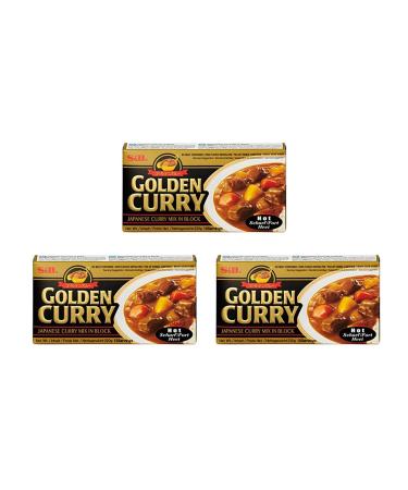S&B Golden Curry Mix Hot (No Meat and Fish) 220g (Pack of 3) by CNMART