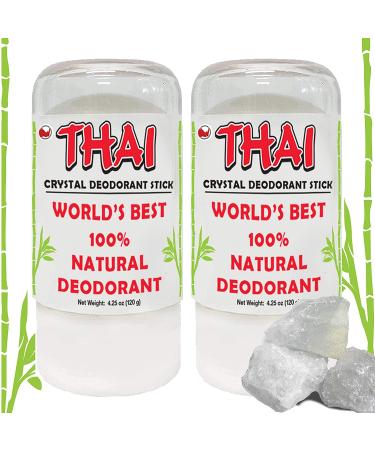 2-PACK Thai Crystal Deodorant Salt Stone - Clinically Tested, Dermatologist Approved - Natural Unscented Aluminum-Free for Women Men & Teens
