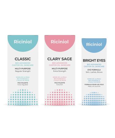 BUNDLE 02 - Clary Sage (30ml) Classic (30ml) & Bright Eyes (15ml). Bio-advanced Castor Oil for Body and Around the Eyes Skincare All Natural Skin Protection for Cracked and Dry Skin