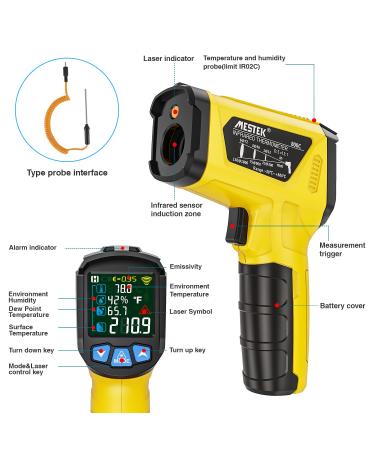 Buy Mestek Infrared Thermometer -50 C to 800 C | Laser IR Pyrometer with K-Probe & LCD Alarm for Kitchen Use - Buy Online on SooperMarket.com