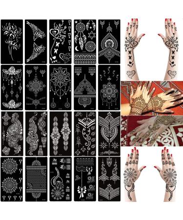 Xmasir 20 Sheets Henna Tattoo Stencil Kit  3.74 x 7.28 Temporary Tattoo Templates Indian Arabian Self Adhesive Tattoo Sticker for Face Body Art Paint
