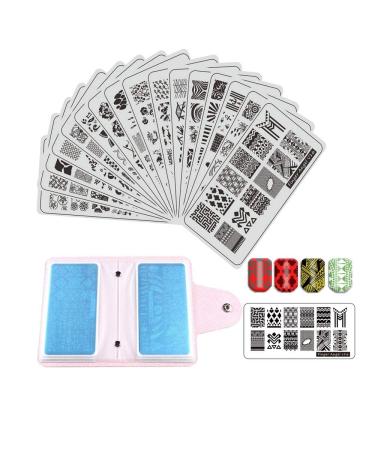FingerAngel 16Pcs pcs Nail Stamping Kit Stamping Plates Tool Leaves Flowers Animal Image Stamp Templates Stamping Kit Nail Stamper Set with 2 Stamper + 2 Scraper + 1 Nail Plate Storage Bag V1-16 B-Nail Stamping Plates V1-16