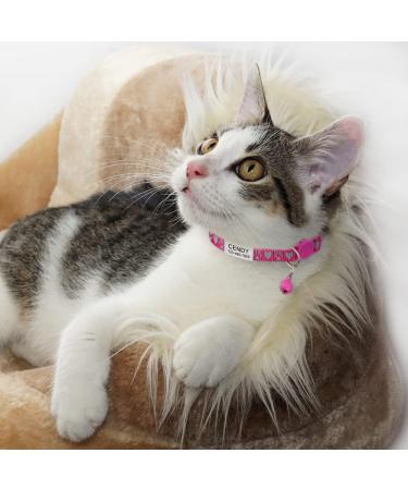 Tagme Reflective Cat Collar Set - Personalized Name & Address Shield Safety Clasp & Bell for Cats & Puppies - Hot Pink 18-28 cm - International Shipping Available - Buy Online on SooperMarket.com