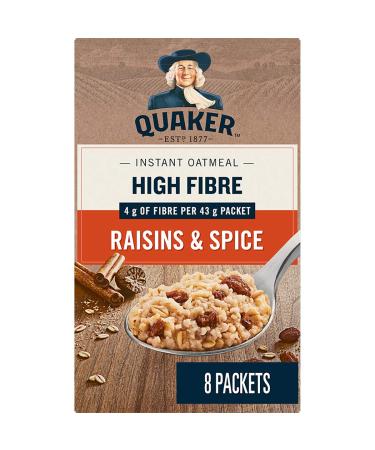 Quaker High Fibre Raisins & Spice Instant Oatmeal 8 Packets 344g High Fibre Raisins & Spice 344 g (Pack of 1)
