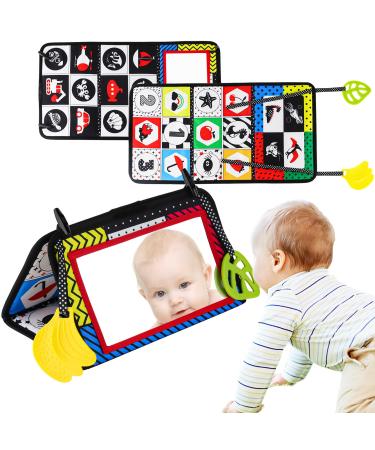 Tyfyh baby mirror with a crackling book foldable baby mirror toy children's mirror toys with black white contrast pattern baby learning toys with fabric book for newborn gift