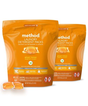 Method Laundry Detergent Packs Ginger Mango 42 Packs per Bag Hypoallergenic Formula & Plant-Based Stain Remover Solution that Works in Hot & Cold Water (Pack of 2) 42 Count (Pack of 2)