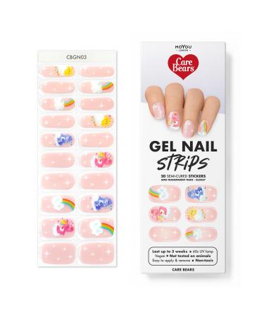 Moyou London Half -hardened UV Gel Strips - 20 pieces - Gel nail films UV hardening for manicure in salon quality - Care Bear 03 (in the Clouds)