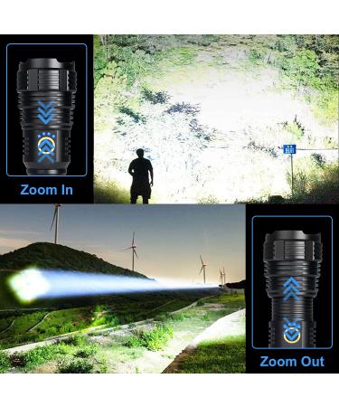 BengMxj Rechargeable LED Flashlight | 90000 Lumens XHP70 Tactical Flashlight with Zoom | 5 Modes | Waterproof for Emergencies, Camping, Hiking - Buy Online on SooperMarket.com