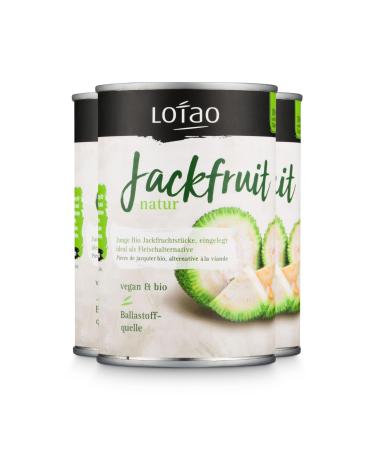 Lotao Bio Jackfruit Nature: Young Jackfrucht pieces in the can 3x400g |Vegan meat replacement: fresh natural and without additives or soy |Ideal for vegan roulades goulash curry and Co. 400 g (3 -pack)
