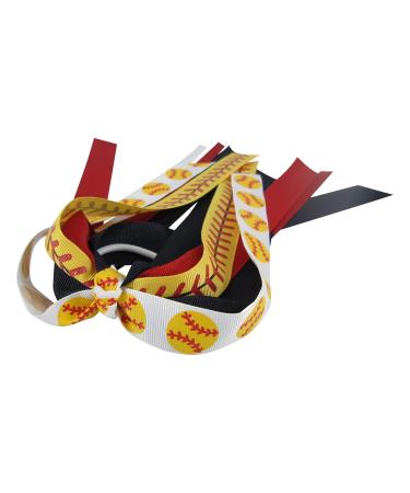 Glitter Softball Pony Holder in Red, Black, White with Stitches Ribbon - Hair Bow - Buy Online on SooperMarket.com
