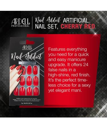 Ardell Nail Addict - Cherry Red | 24 Press-On Artificial Nails Set with Glue & File | Stunning Long Red Fingernails for Easy Application - Buy Online on SooperMarket.com