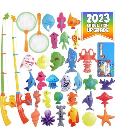 CozyBomB Magnetic Fishing Toys Game Set for Kids for Bath Time Pool Party with Pole Rod Net Plastic Floating Fish - Toddler Education Teaching Christmas Birthday Gifts for Kids Ocean Sea Animals