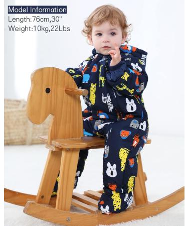 Lobmouse Baby Winter Snowsuit Jumpsuit | Hooded Romper for Boys & Girls | Thick & Warm Infant Coat Outfit | Dark Blue Animals | 18-24 Months - Buy Online on SooperMarket.com