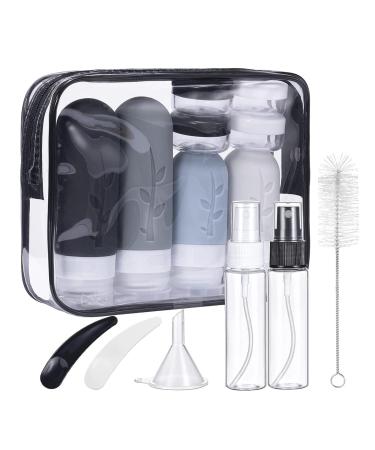 Silicone travel bottles mezzar 16 pieces of travel bottles to fill Set Travel Bottles for shampoo lotion rinse shower gel travel shampoo container BPA-free practical travel bottles (black)