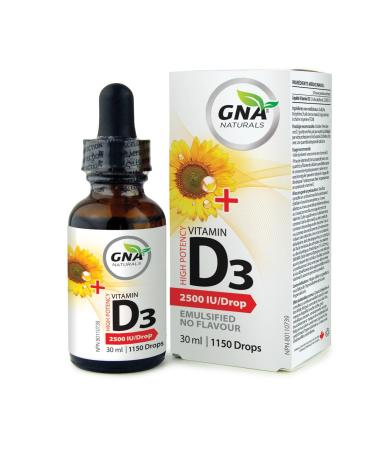 GNA Naturals Vitamin D3 Drops 2500 IU 30ml - Liquid Vitamin D3 for Adults - High Potency Flavorless Easy to Absorb - Pure D3 Supplement for Daily Wellness - Supports Bone Heart and Teeth Health