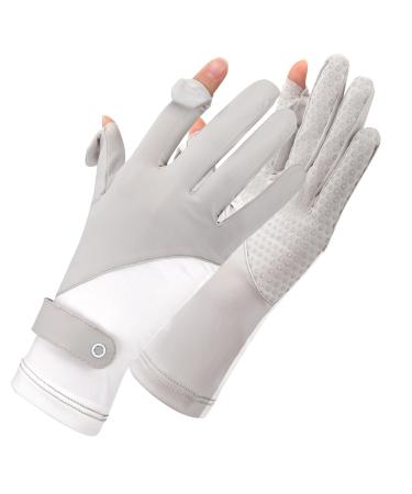 Newellsail women uv sun protection gloves full finger touchscreen slipproof bicycle gloves summer thin savings shoes for outdoor golf fishing 1 pair (gray white)