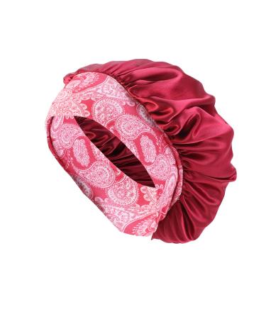HEIMEABI Soft Bonnet Wide Elastic for Women Sleeping Satin Night Cap Sleep Band Other Hair Accessories Organizer (Wine One Size) Wine One Size
