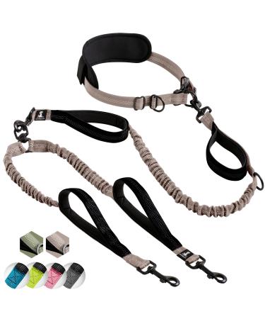 Jogging lines for dogs to walk jogging hiking |2 in 1 jogging line and normal dog leash for large and medium -sized dogs with double handle |Belly belt dog leash brown for two dogs