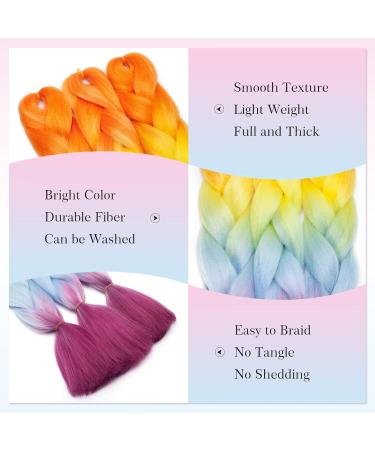 Tess Braids Extensions - Jumbo Kanekalon 60 cm Ombre Hair Braids (5 Pack) - Blue Orange Red - Perfect for Box Braids & Hair Extensions - Buy Online on SooperMarket.com