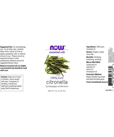 Now Foods Citronella Essential Oil 4 fl oz | Natural Bug Repellent & Aromatherapy - Buy Online on SooperMarket.com