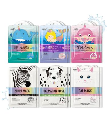Epielle Character Sheet Masks | Dalmatian, Zebra, Cat, Shark, Narwhal, Mermaid Scale | Animal Spa Mask Korean Beauty Mask -For All Skin Types, (Pack of 12) | Birthday Party Gift for her kids, Spa Day Party, Girls Night, Sp…