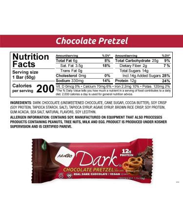 NuGo Dark Variety - Pretzel and Sea Salt 12 Bars & Peanut Butter Cup 12 Bars Vegan 200 Calorie Gluten Free 24 ct Variety - Buy Online on SooperMarket.com