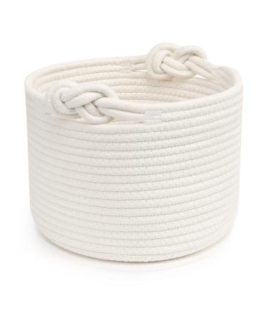 ABenkle Small Woven Basket, Cotton Rope Shelf Storage Basket, Dog Toy Cat Basket, Cute Baby Basket, Decorative Hamper for Nursery Laundry Bedroom Bathroom, Empty Gift Basket - White 9.4" x 9.4"x 7.1"