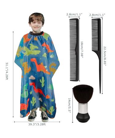 Kids Haircut Cape & Neck Duster Brush Set | Adjustable Blue Dinosaur Barber Cape for Kids - Buy Online on SooperMarket.com