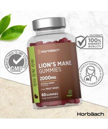 Lions Mane Gummies 2000mg | High Strength Lions Mane Supplement | Mushroom Extract | Natural Berry Flavour | 60 Vegan Gummies | by Horbaach - Buy Online on SooperMarket.com