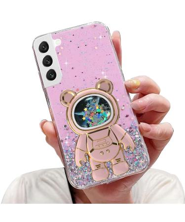 Tivenfezk Nadoli for Samsung Galaxy S22 Treibsand B r Astronaut Hidden Stand Shell caricature glitter astronaut stand soft silicone bling cell phone case transparent protective cover samsung galaxy s22 pink
