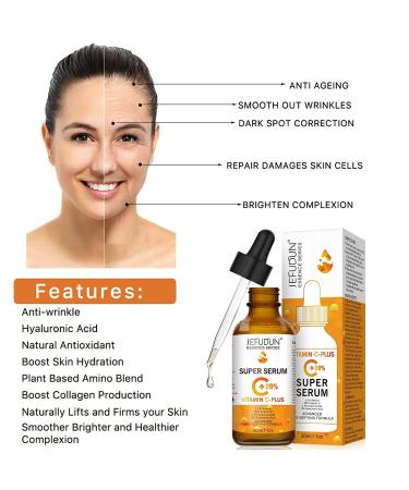20% Vitamin C Serum for Face with Hyaluronic Acid - Anti-Aging Facial Serum for Men & Women Fades Dark Spots Boosts Collagen Hydrates & Plumps Skin - 1 Fl Oz - Buy Online on SooperMarket.com