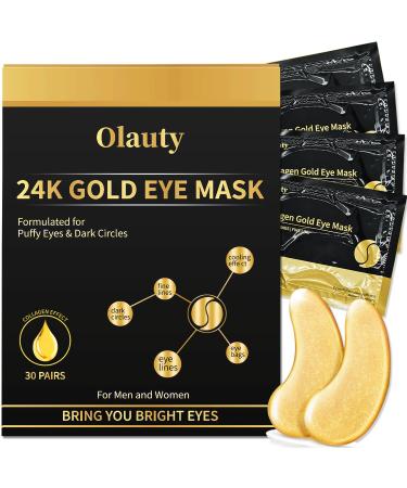Under Eye Patches (30 Pairs) - 24K Gold Under Eye Mask Enriched with Collagen Reduce Dark Circles Puffy Eyes Undereye Bags Wrinkles Nourish Skin Gel Under Eye Patches Gifts for Women Men