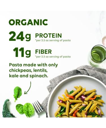 Chickapea Lentil Kale and Spinach Pasta - High Protein Organic Penne - Gluten Free, Non-GMO, Vegan Pasta - 8 oz (Pack of 6) - Buy Online on SooperMarket.com