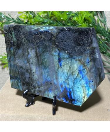 Crystal Hole Natural Sphere Blue Light Labradorite Slab Stone Natural Slice Crystal Yellow Feng Shui Minerals Ornaments Home Decoration 1pc Crystal Hole 320-350g - Buy Online on SooperMarket.com