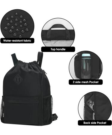 WANDF Drawstring Backpack Sports Gym Bag with Shoes Compartment - Water-Resistant Cinch String Backpack for Men and Women (Large Black) - Buy Online on SooperMarket.com