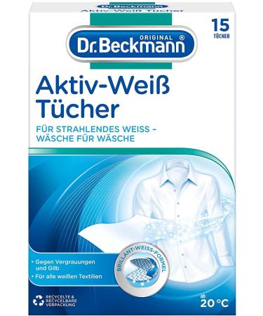 Dr. Beckmann Fest Active White Wipes | brilliant white with every wash | against greying | 15 Wipes White 15 pieces (1 pack)