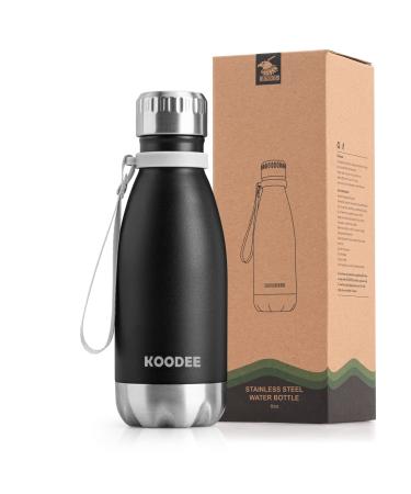 koodee Small Water Bottle 9 oz Stainless Steel Double Wall Vacuum Insulated Water Bottle Leak Proof for Kids (Black) 9 oz Matte Black