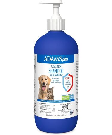 Adams Plus Flea & Tick Shampoo with Precor for Cats, Kittens, Dogs & Puppies Over 12 Weeks Of Age | Sensitive Skin Flea Treatment | Kills Adult Fleas, Flea Eggs, Ticks, and Lice | 24 Oz, Pump Included
