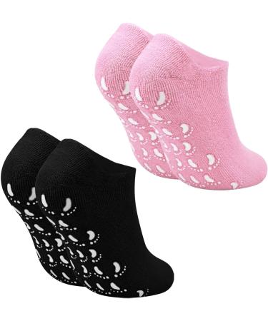 Moisturizing Gel Socks - 2 Pairs with Vitamin Infusion for Dry Skin Repair | Black & Pink Spa Socks - Buy Online on SooperMarket.com