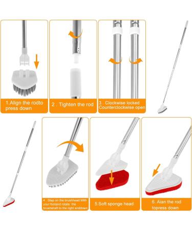 Keyohome Scrub Cleaning Brush with Telescopic Handle 180 Rotatable Tub Tile Scrubber Brush Detachable Shower Cleaner Brush 3 Kinds Brush Heads Stiff Bristle Scrub Sponge Microfibre Pad - Buy Online on SooperMarket.com