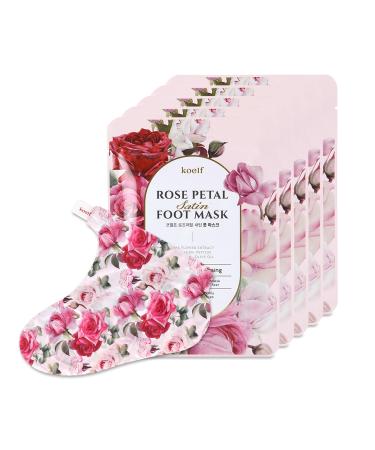 PETITFEE Rose Petal Satin Foot Mask (5pairs) - Intensive Nourishing Socks Rose Scented Foot Repair Masks with Peptide Collagen Shea Butter Urea for Silky Smooth Feet Foot Treatment